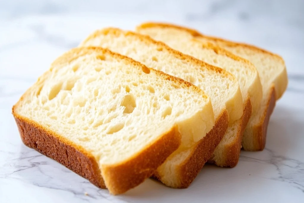 Close-up of sliced sourdough bread showing its airy texture and crispy crust.