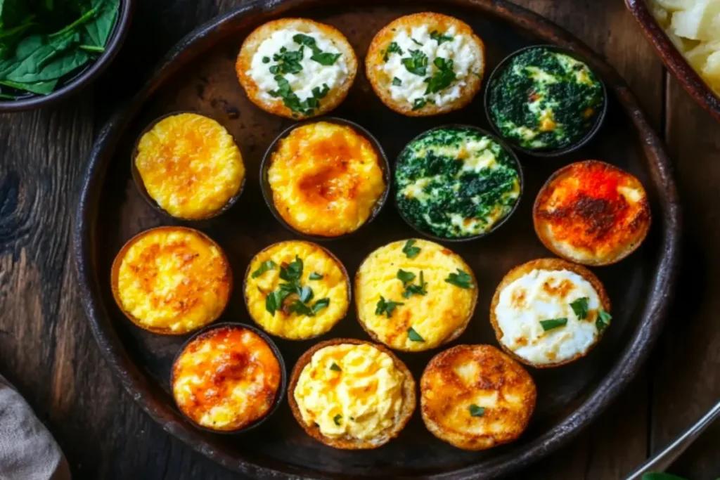 Platter of assorted cottage cheese egg bites.