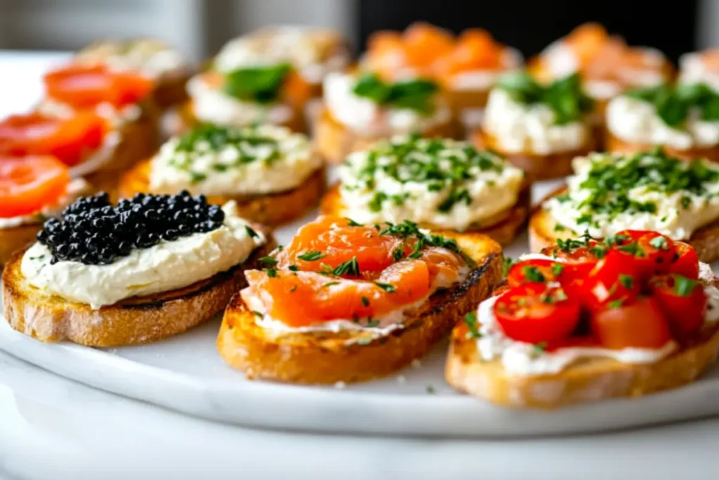 Melba toast topped with gourmet ingredients for appetizers and meals.