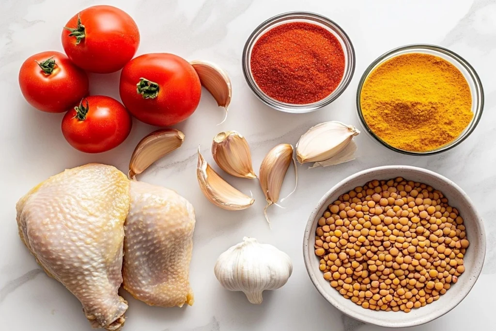 This image showcases a steaming bowl of chicken lentil curry served with soft naan bread and fluffy rice. It emphasizes the dish's hearty nature, with vibrant colors from the spices and fresh herbs. It visually aligns with the article’s discussion about the comforting, nutritious qualities of chicken lentil curry.