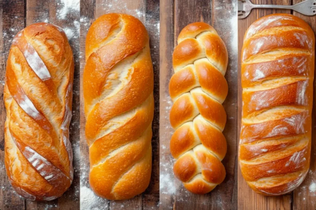 Four methods for shaping bread dough, including boule, batard, baguette, and braided loaf, demonstrated step-by-step.