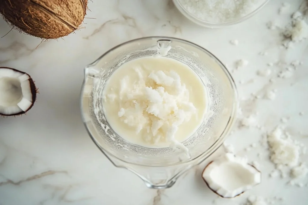 Blender filled with coconut milk and sugar