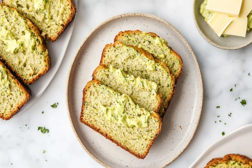 Keto zucchini bread slices with various spreads