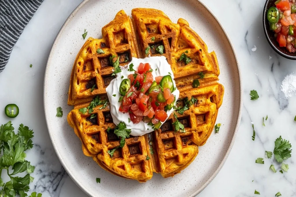 Spicy jalapeño waffles with salsa and sour cream