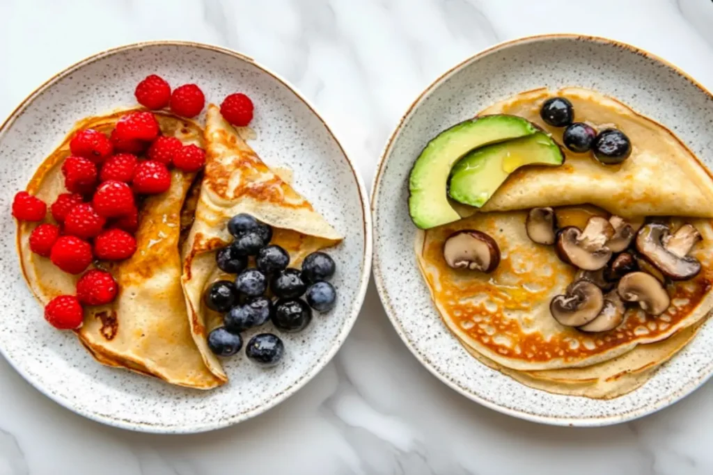 Sweet and savory millet crepes with various toppings