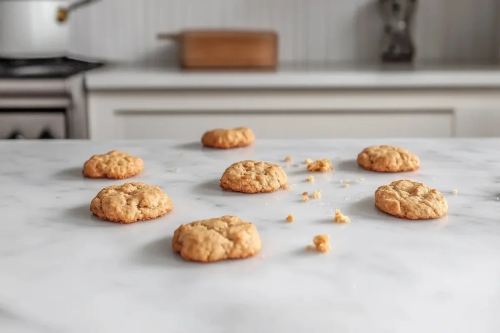 A tray of unevenly baked oatmeal cookies showing common baking mistakes.