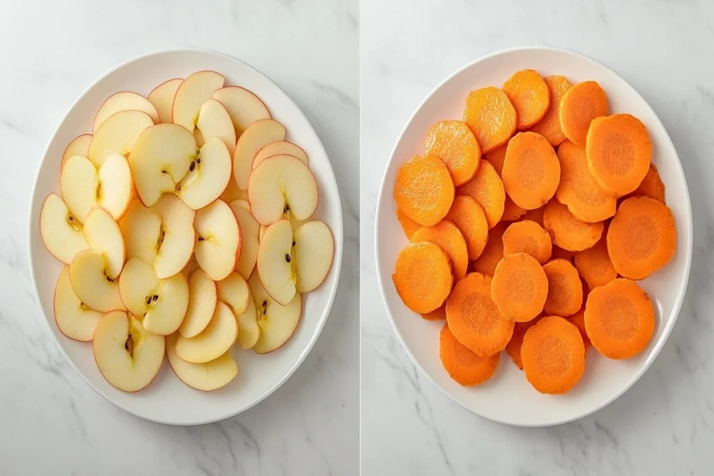 A plate with raw and roasted ap